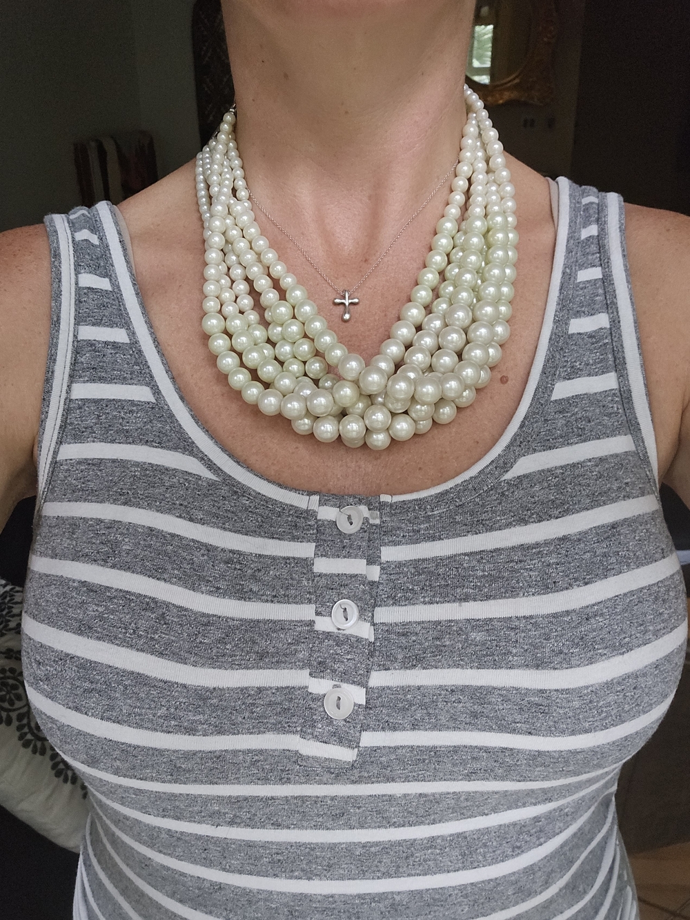 Lia Sophia Multi-Strand Cream White Pearl Collar Necklace